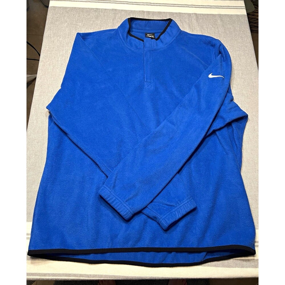 Nike Men's Blue Solid 1/4 Zip Mock Neck Standard Fit Fleece Pullover XL